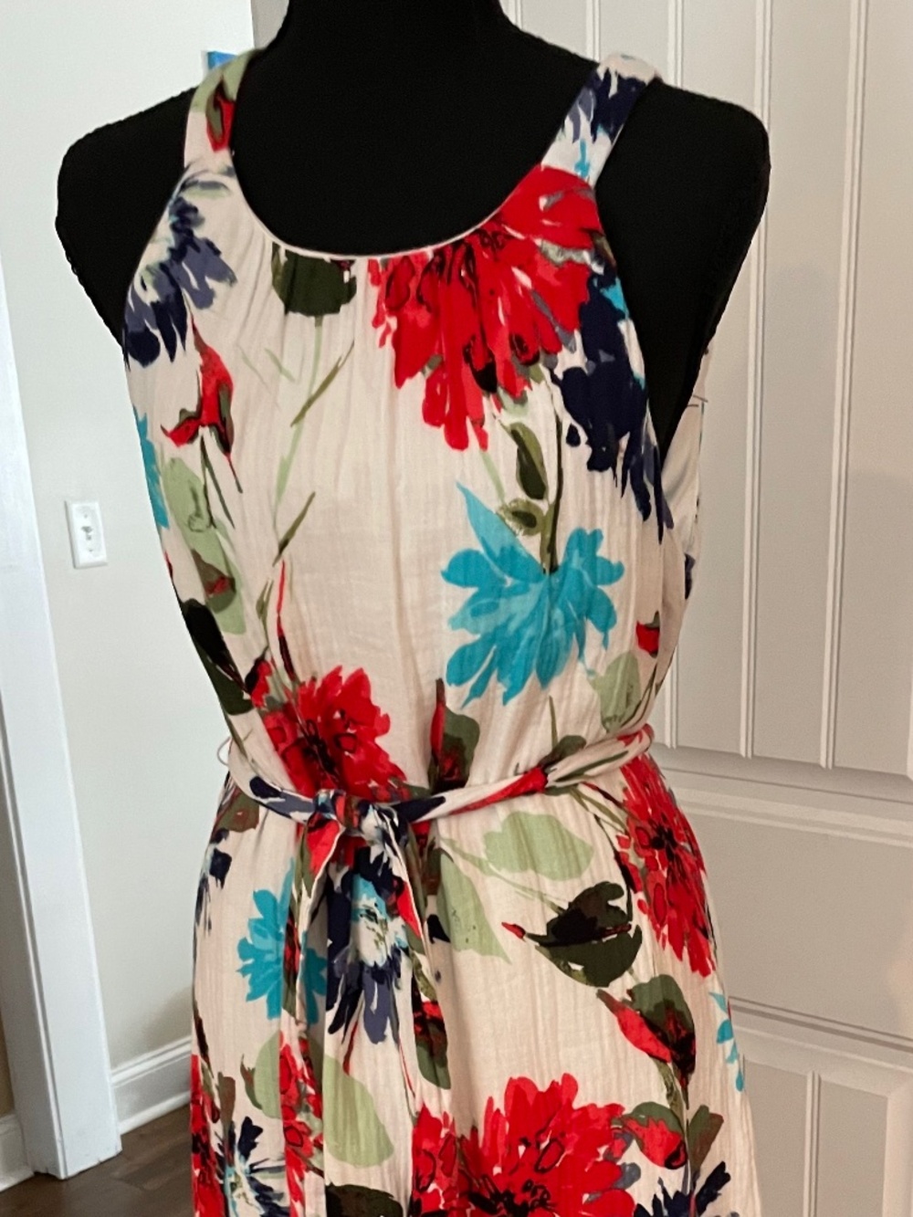 AGB White Blue and Red Floral Dress